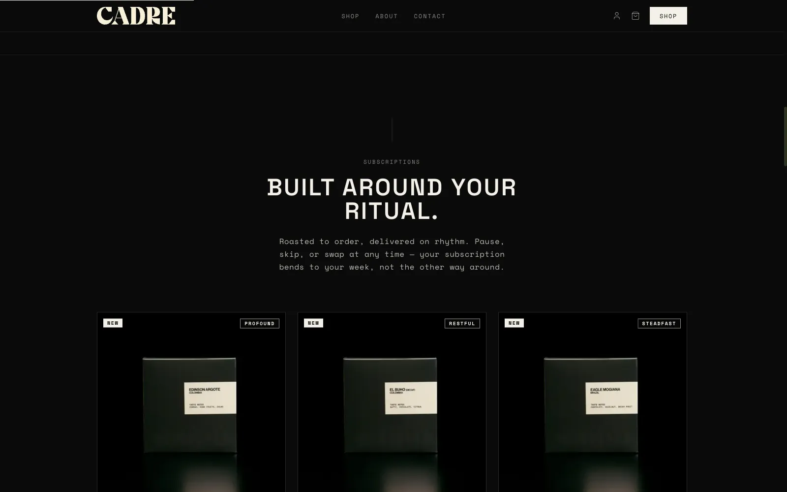 Cadre Coffee subscriptions section